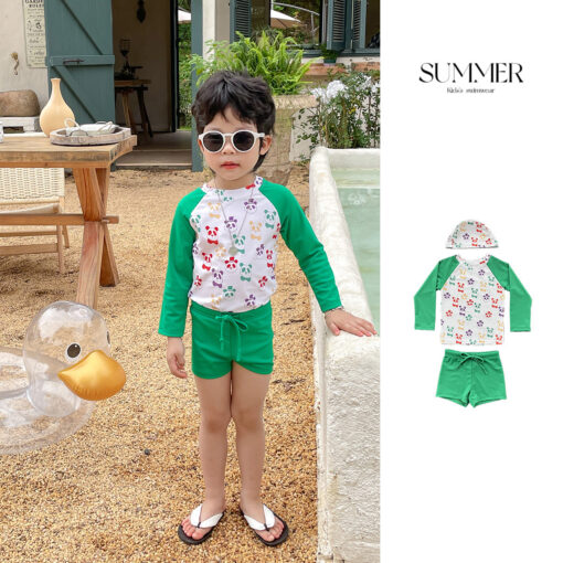 Two-Piece Boys’ Swimsuit: Long Sleeve Top with Swim Trunks - Image 2